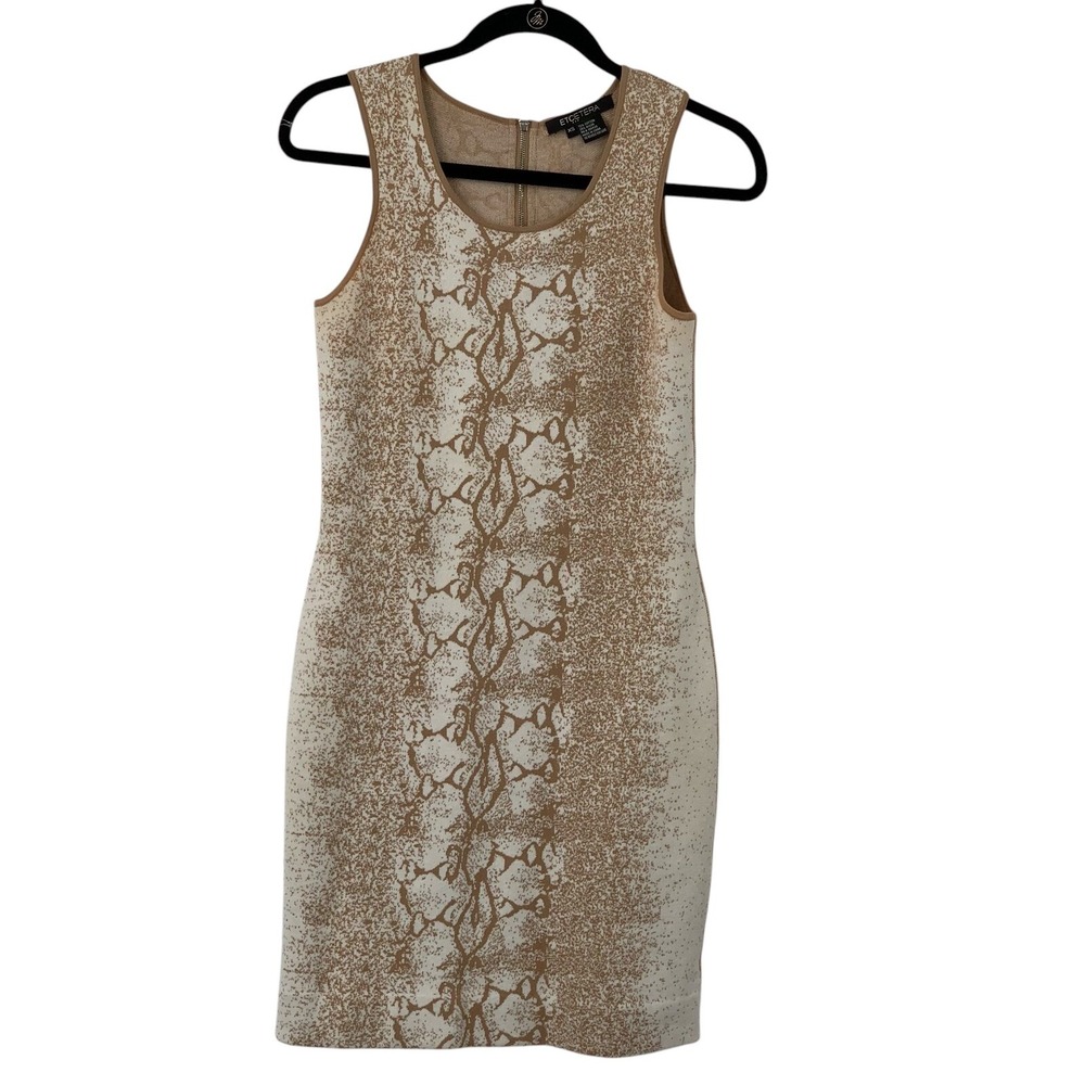 Etcetera Women's Knit Sweater Dress Sleeveless Snake Print Tan Cream Size‎ XS